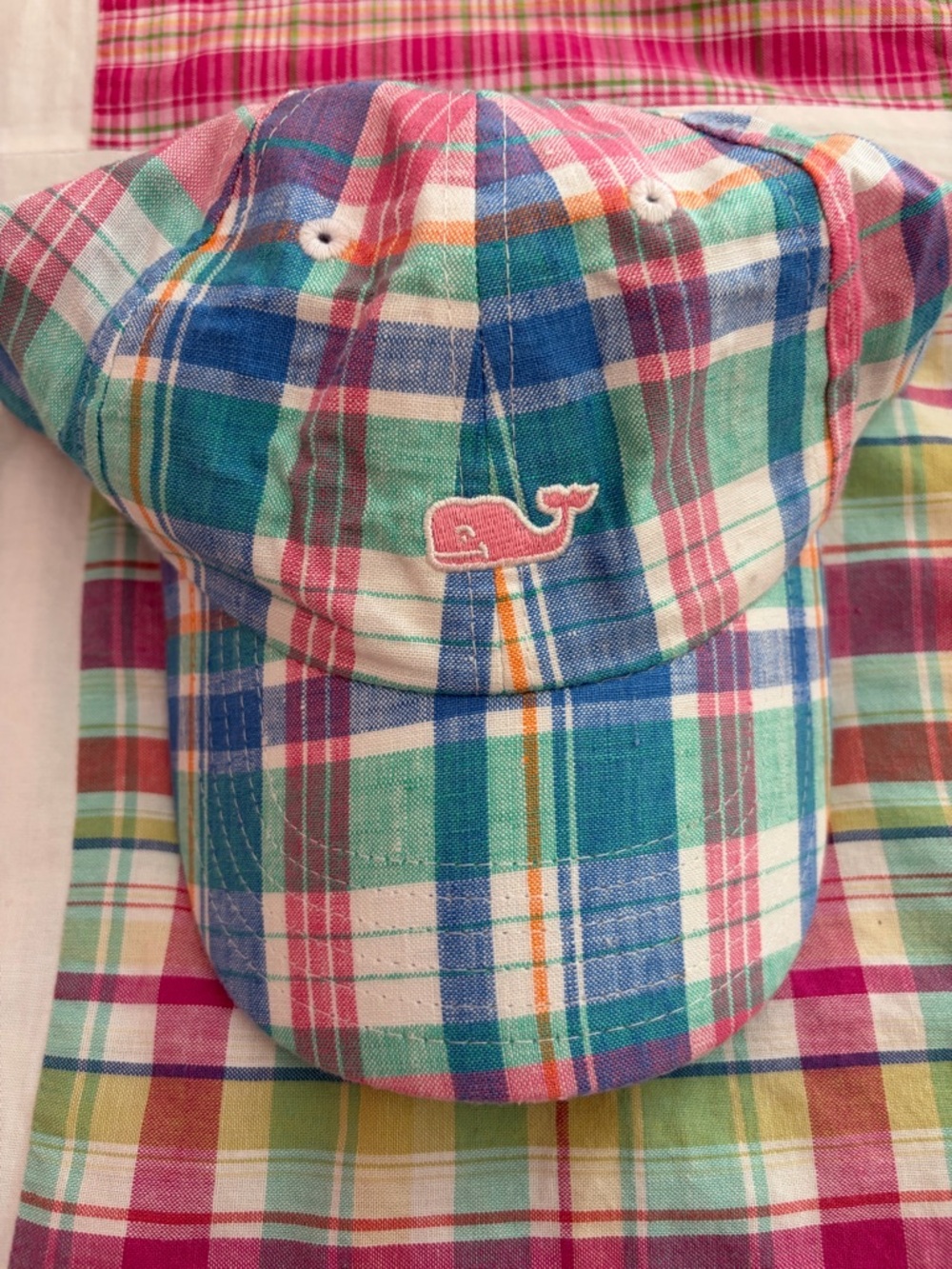 NWOT Vineyard Vines Plaid Baseball Cap in Pink, Teal & Blue